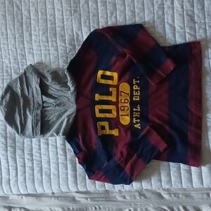 Boys Polo Ralph Lauren "Athletic Dept" long sleeve shirt.  Grey hood. Size 2t